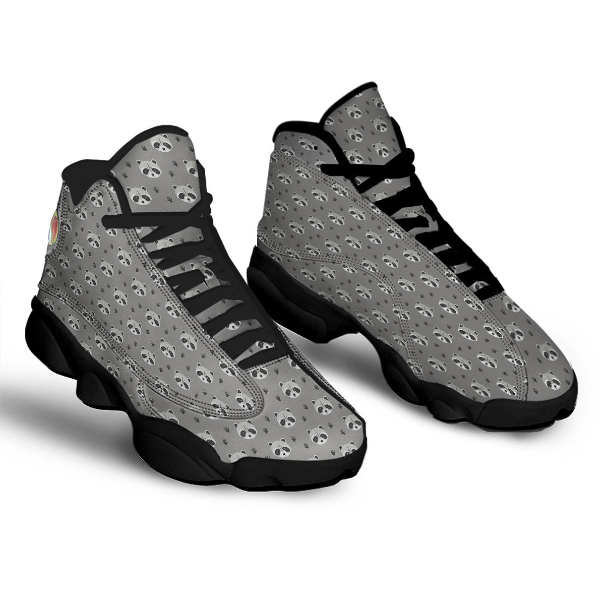 Raccoon Grey Print Pattern Black Basketball Shoes-grizzshop