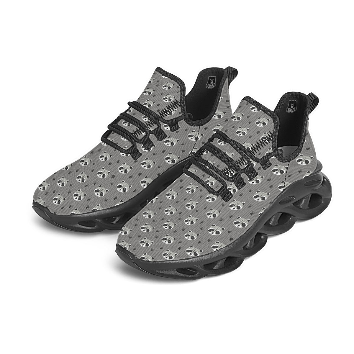 Raccoon Grey Print Pattern Black Running Shoes-grizzshop