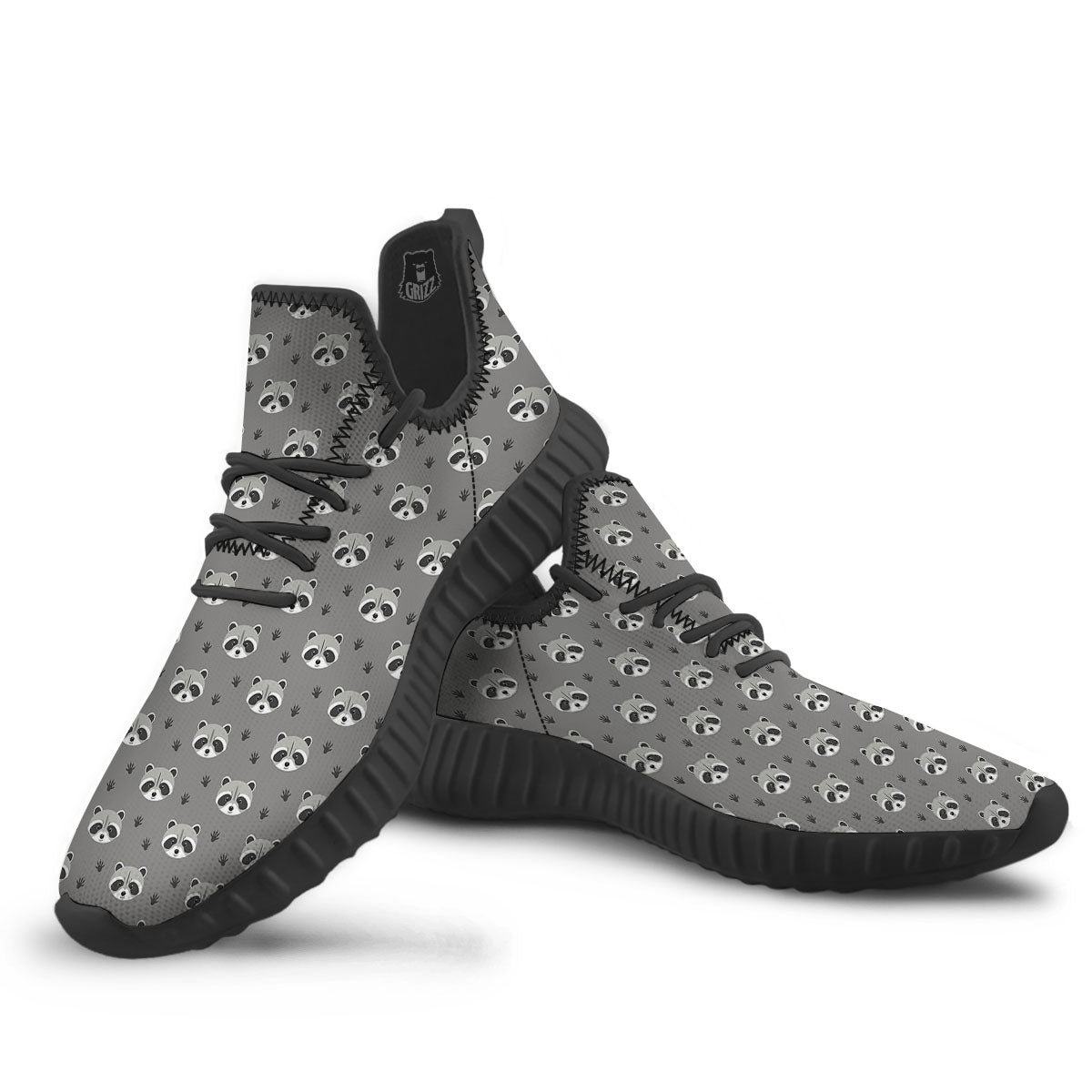 Raccoon Grey Print Pattern Black Walking Shoes-grizzshop