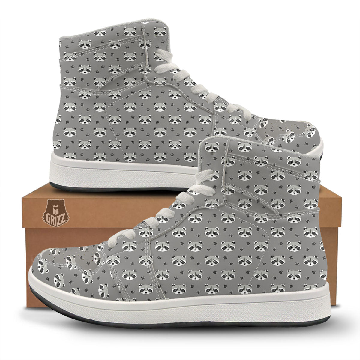 Raccoon Grey Print Pattern High Top Sneakers-grizzshop