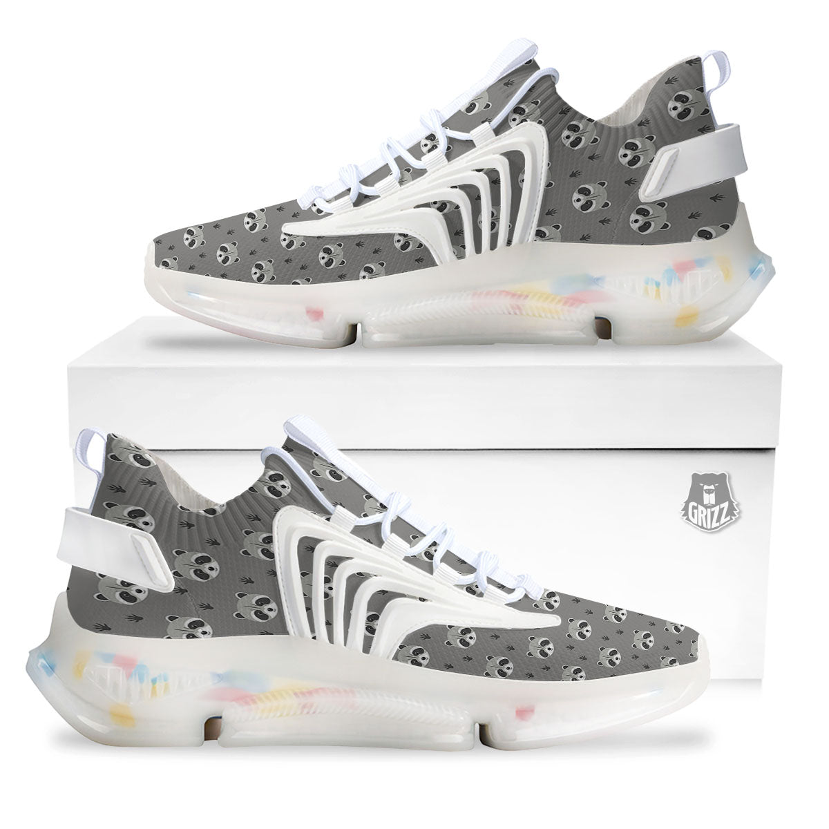 Raccoon Grey Print Pattern White Gym Shoes-grizzshop