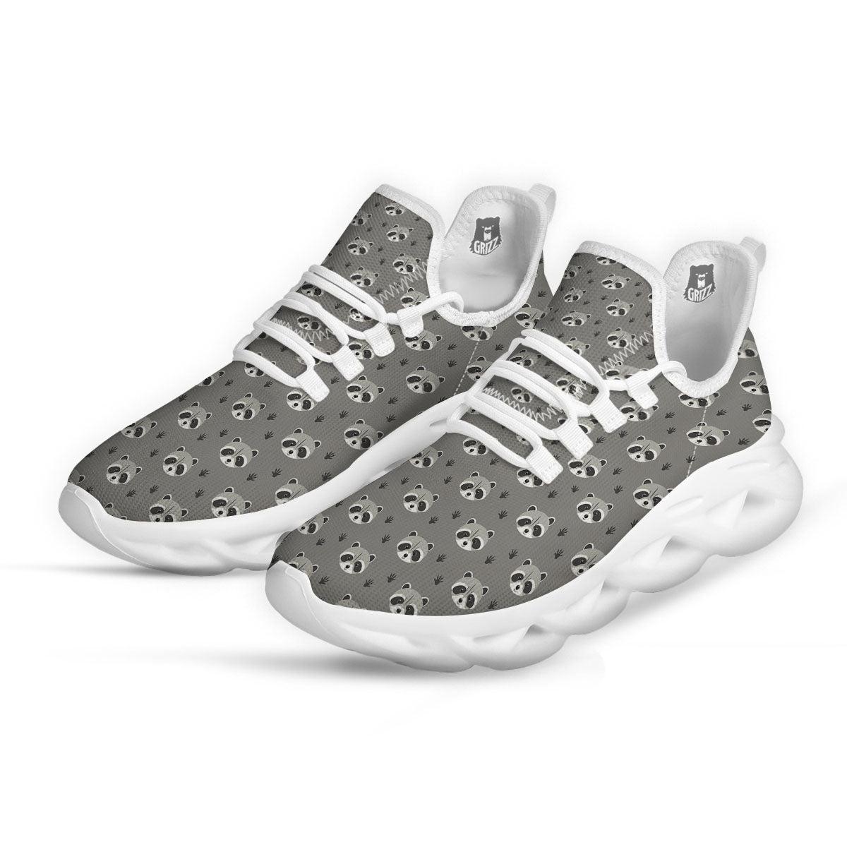 Raccoon Grey Print Pattern White Running Shoes-grizzshop