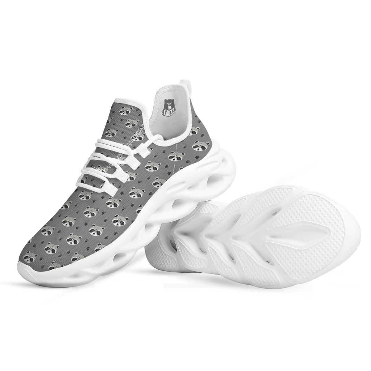 Raccoon Grey Print Pattern White Running Shoes-grizzshop