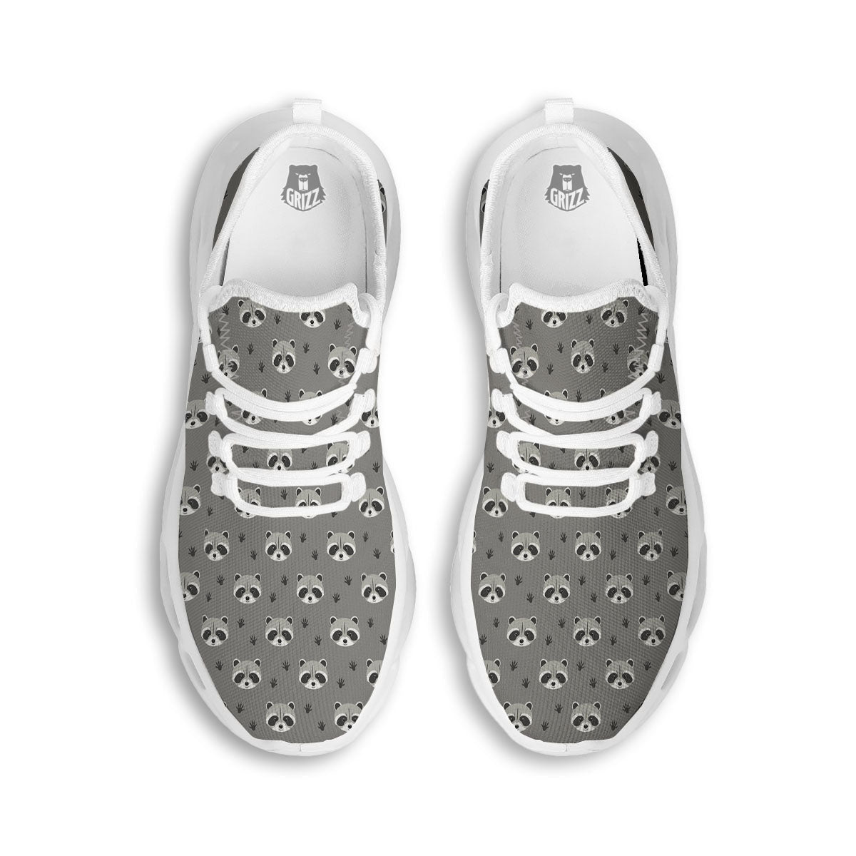 Raccoon Grey Print Pattern White Running Shoes-grizzshop