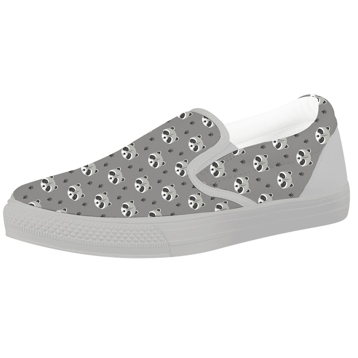 Raccoon Grey Print Pattern White Slip On Shoes-grizzshop