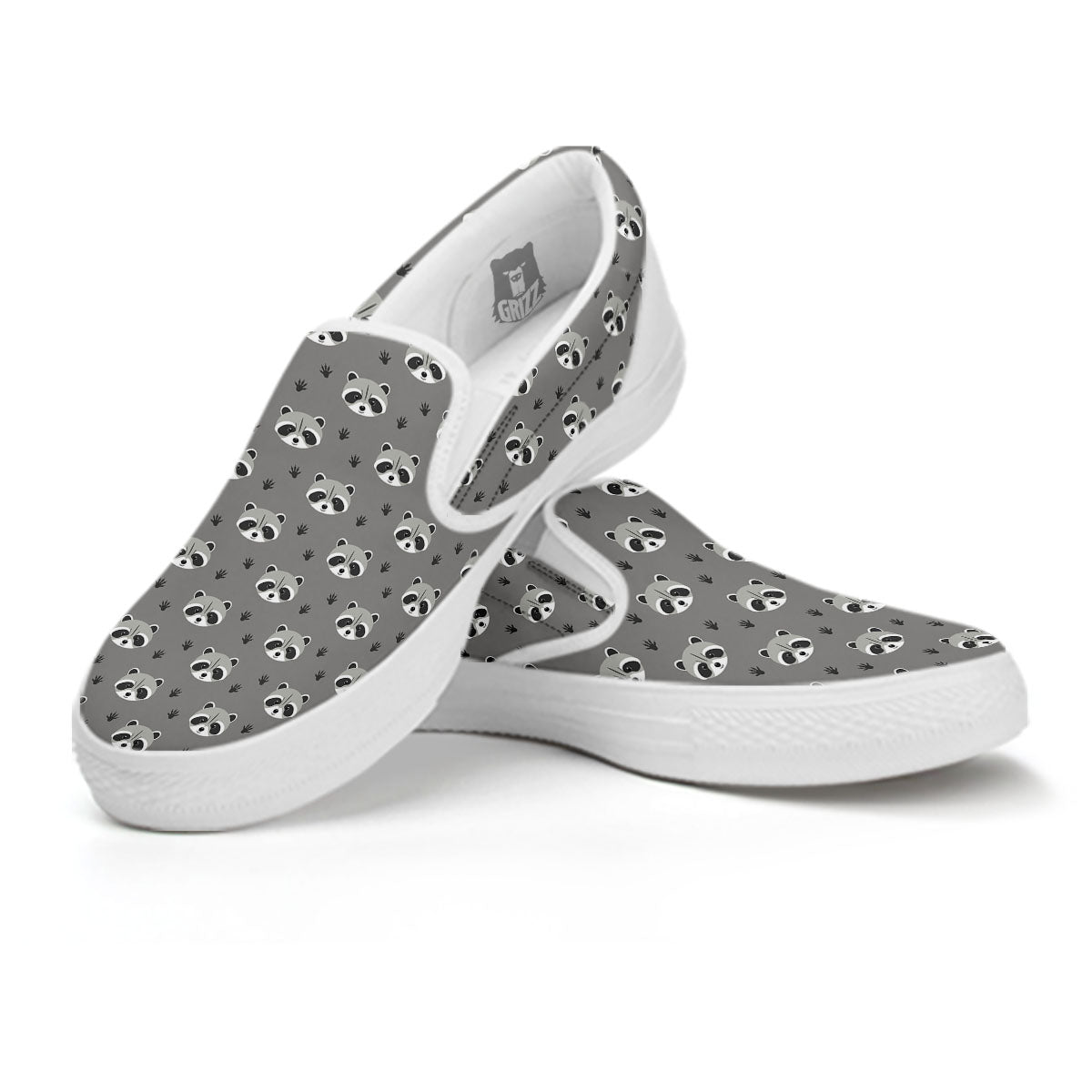 Raccoon Grey Print Pattern White Slip On Shoes-grizzshop