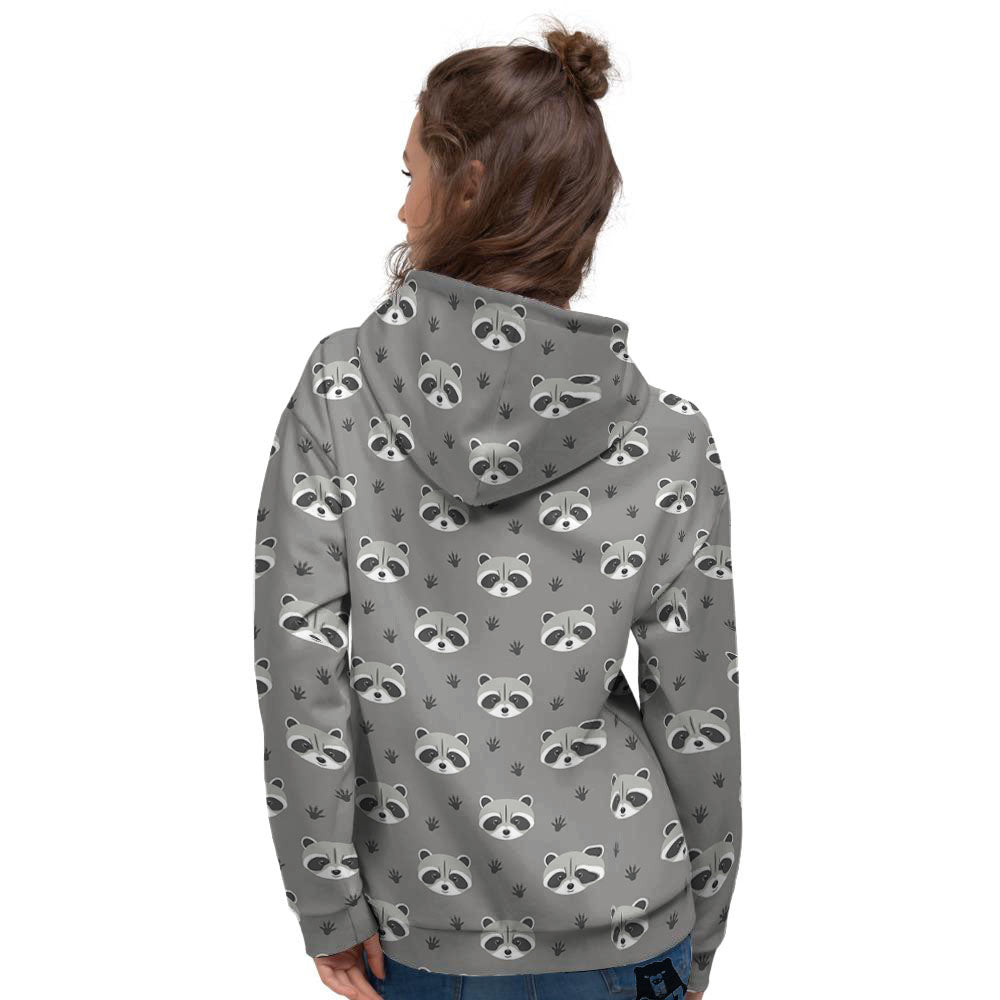 Raccoon Grey Print Pattern Women's Hoodie-grizzshop