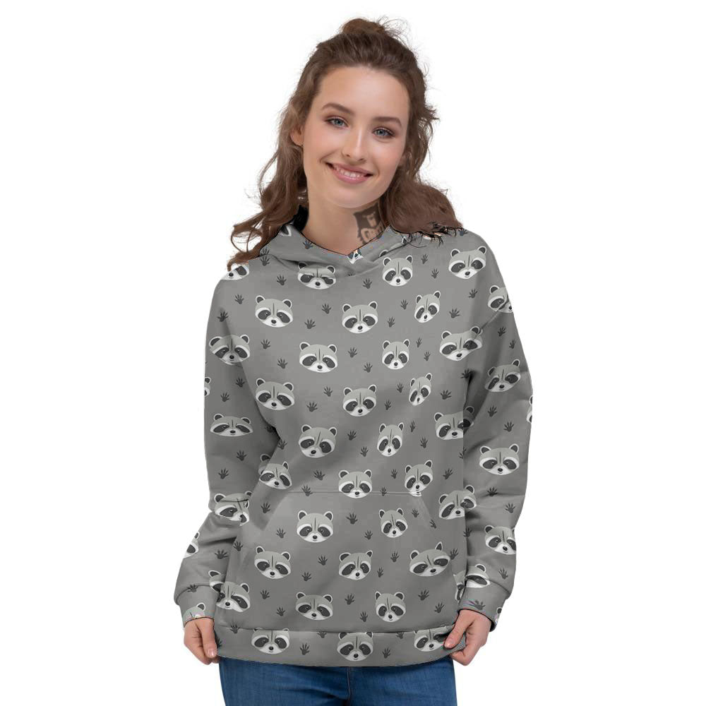 Raccoon Grey Print Pattern Women's Hoodie-grizzshop
