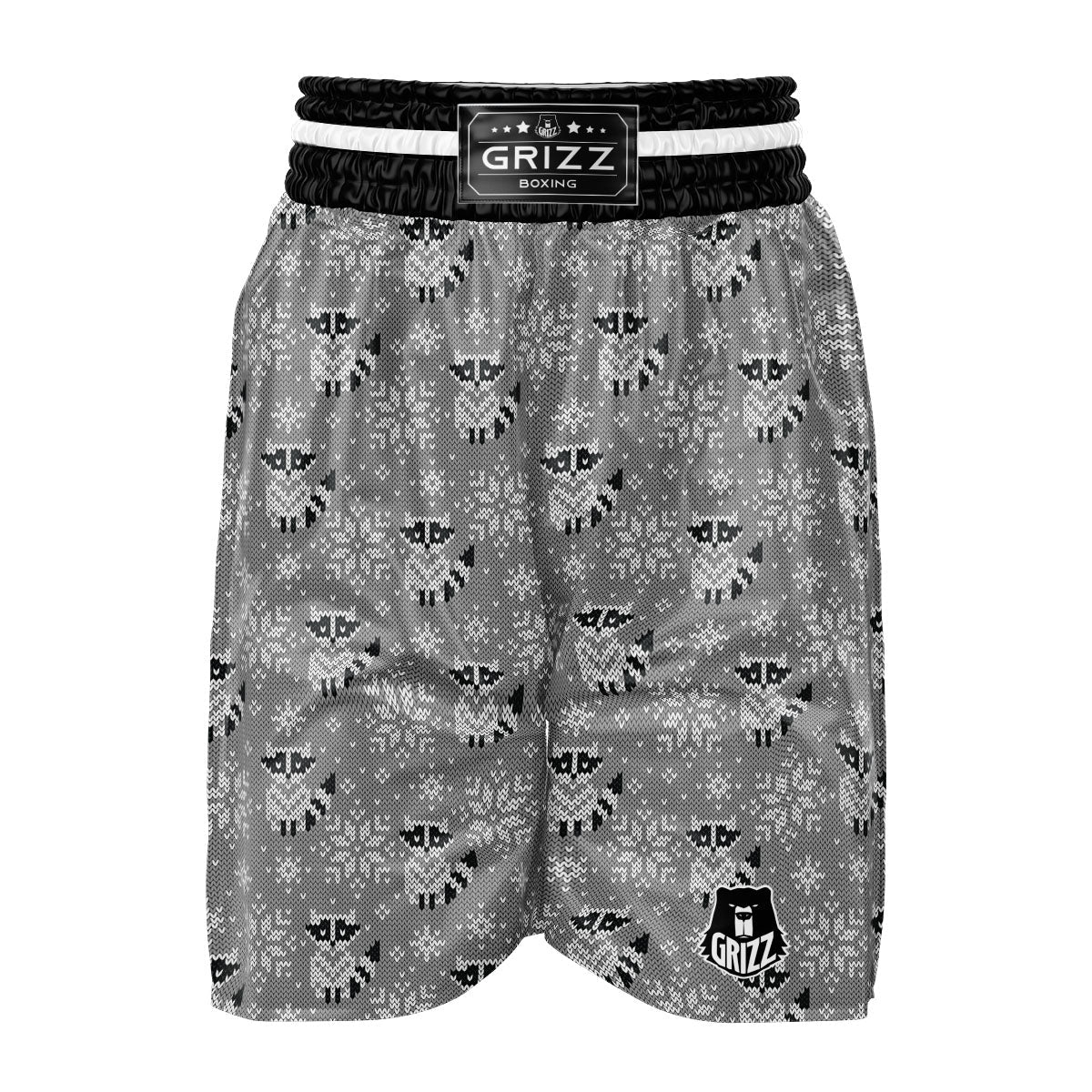 Raccoon Knitted Print Pattern Boxing Shorts-grizzshop