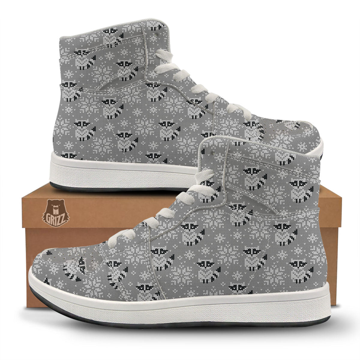 Raccoon Knitted Print Pattern High Top Sneakers-grizzshop