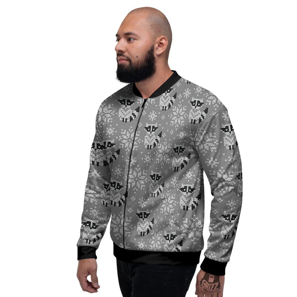 Raccoon Knitted Print Pattern Men's Bomber Jacket-grizzshop
