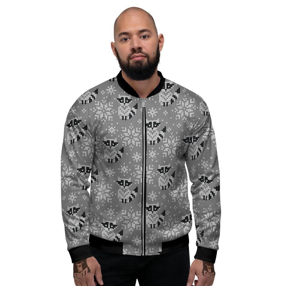 Raccoon Knitted Print Pattern Men's Bomber Jacket-grizzshop