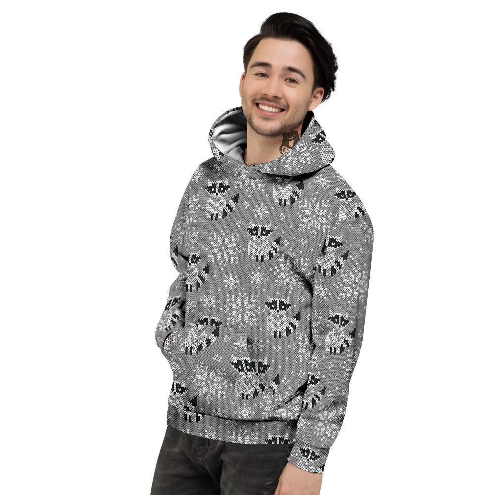 Raccoon Knitted Print Pattern Men's Hoodie-grizzshop
