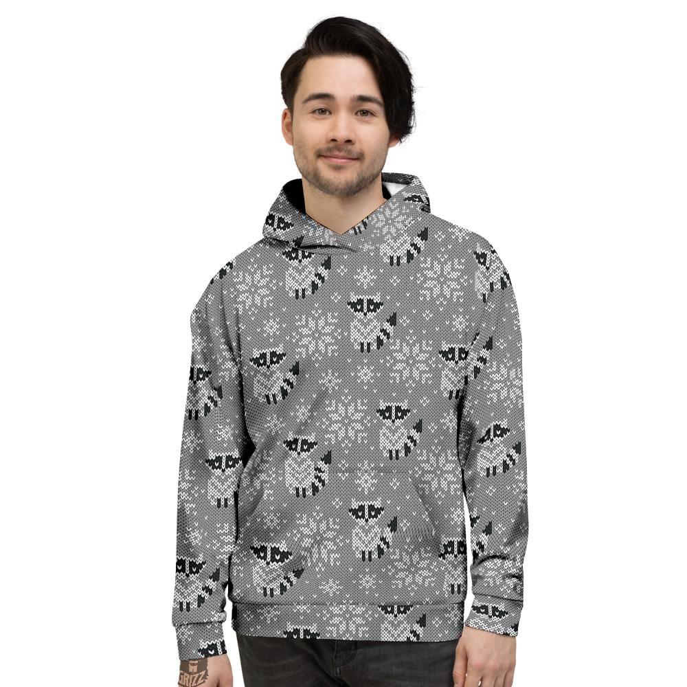 Raccoon Knitted Print Pattern Men's Hoodie-grizzshop