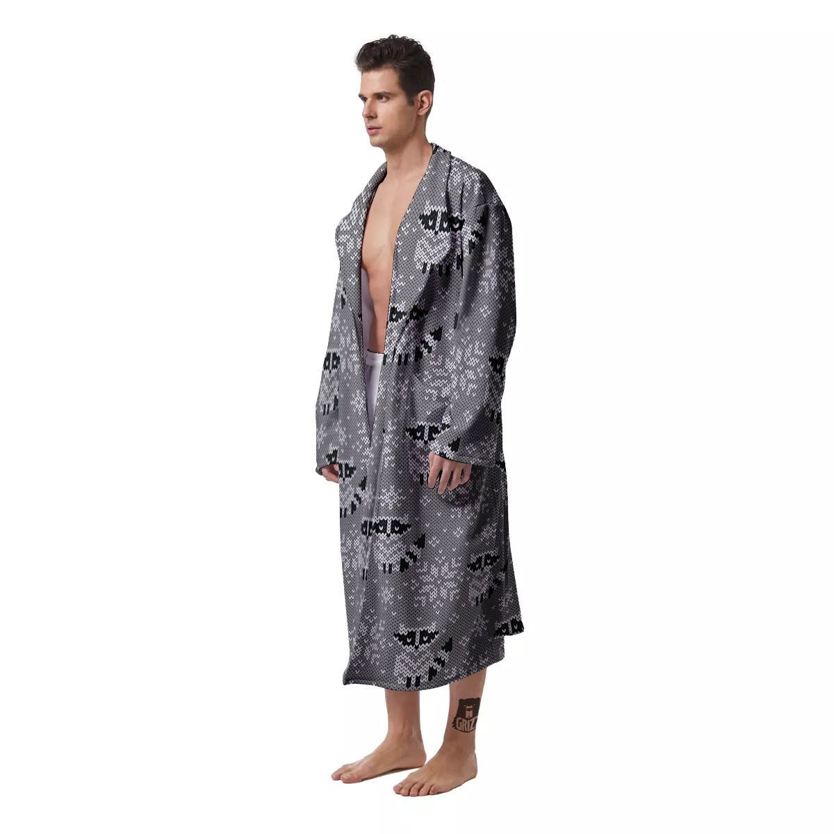 Raccoon Knitted Print Pattern Men's Robe-grizzshop