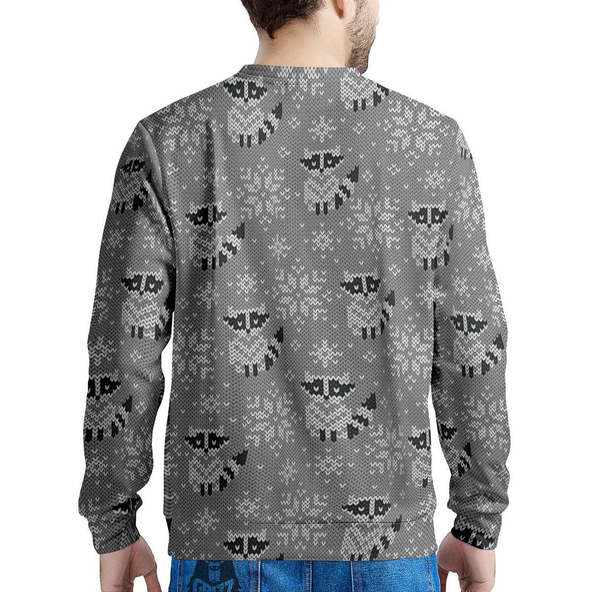 Raccoon Knitted Print Pattern Men's Sweatshirt-grizzshop