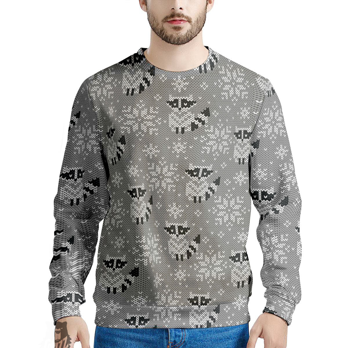 Raccoon Knitted Print Pattern Men's Sweatshirt-grizzshop