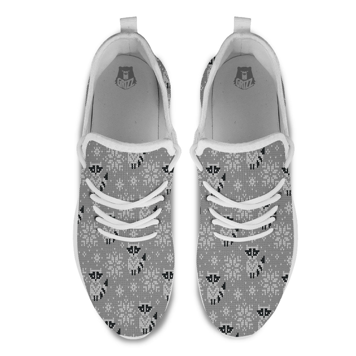 Raccoon Knitted Print Pattern White Athletic Shoes-grizzshop