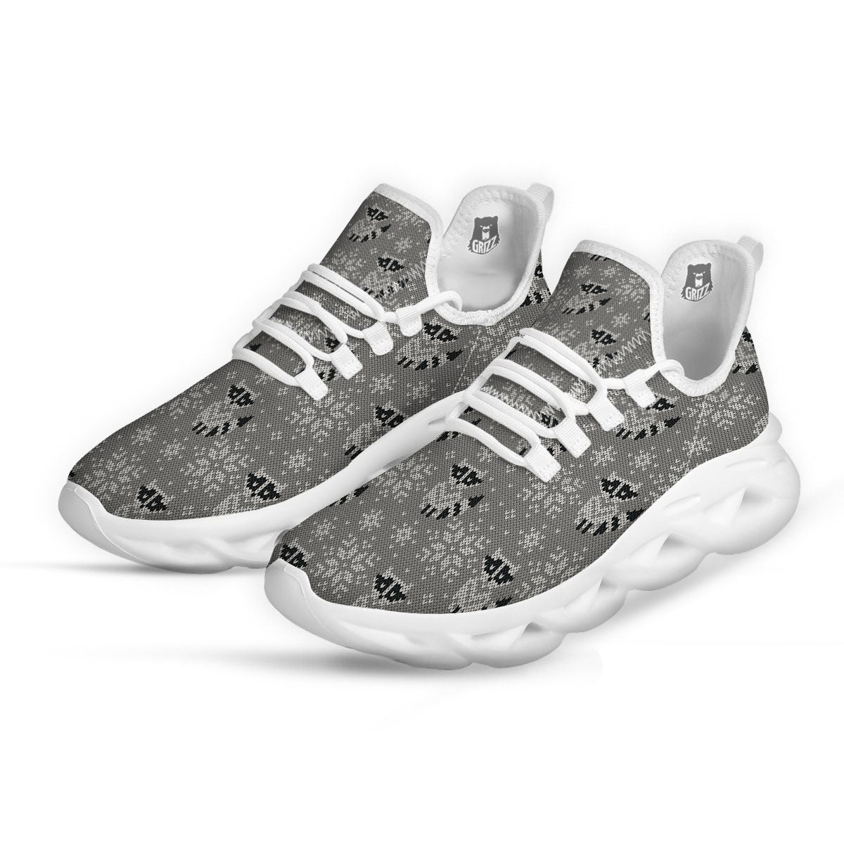 Raccoon Knitted Print Pattern White Running Shoes-grizzshop