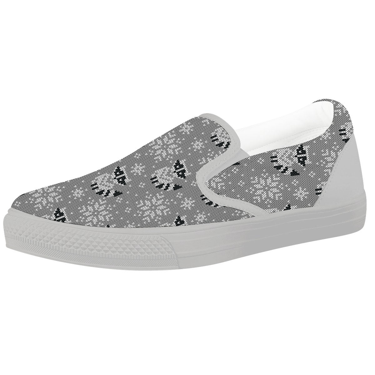 Raccoon Knitted Print Pattern White Slip On Shoes-grizzshop
