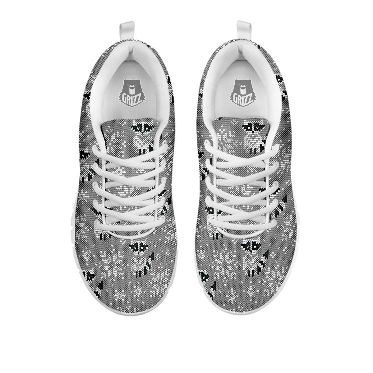 Raccoon Knitted Print Pattern White Sneaker-grizzshop
