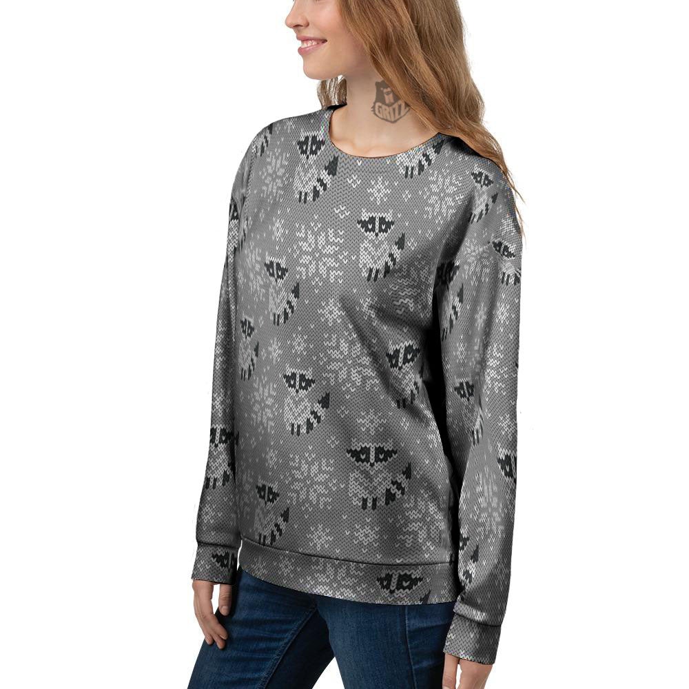 Raccoon Knitted Print Pattern Women's Sweatshirt-grizzshop