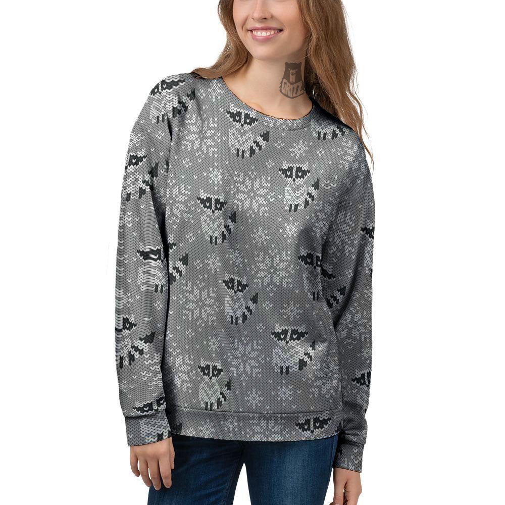 Raccoon Knitted Print Pattern Women's Sweatshirt-grizzshop