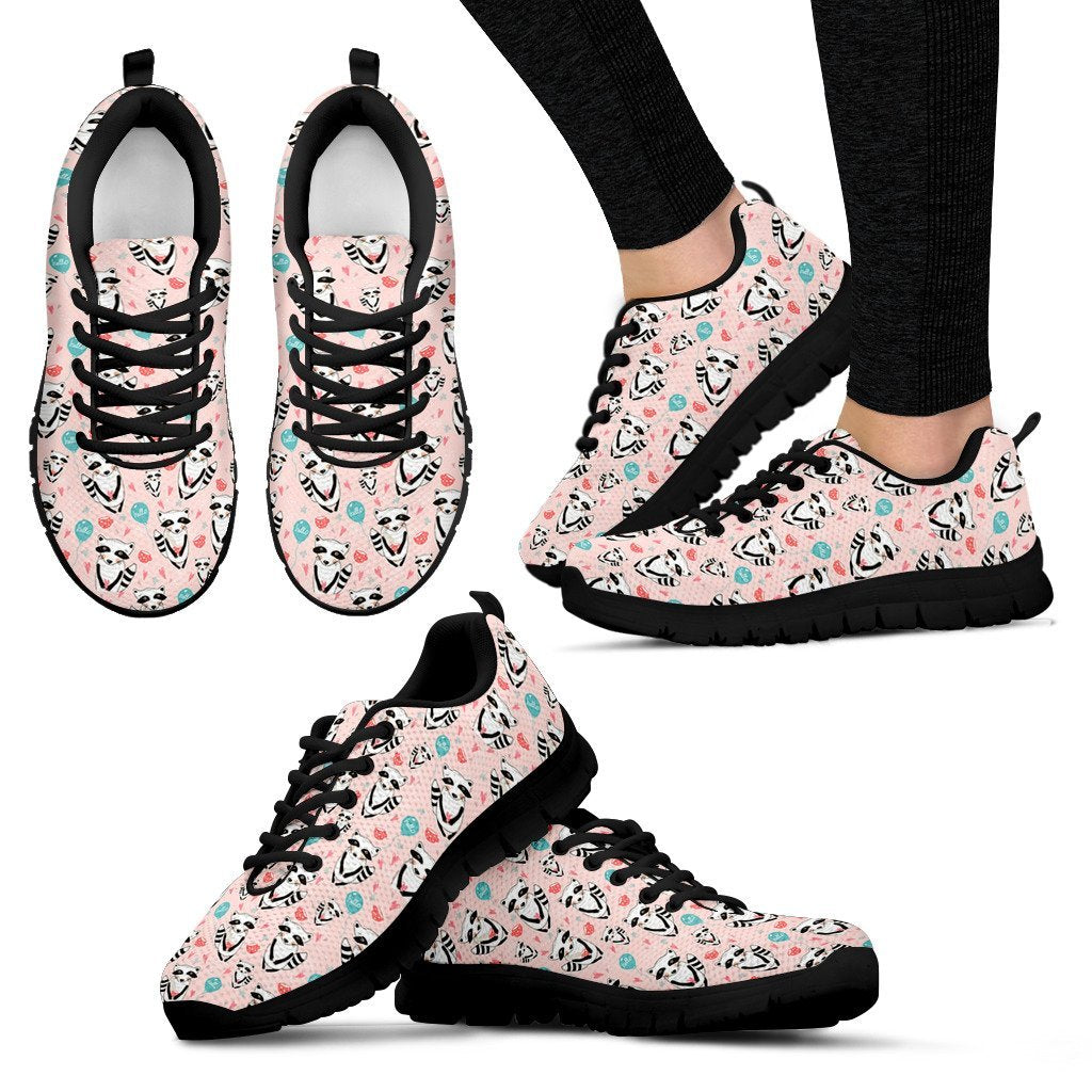 Raccoon Pattern Print Black Sneaker Shoes For Men Women-grizzshop