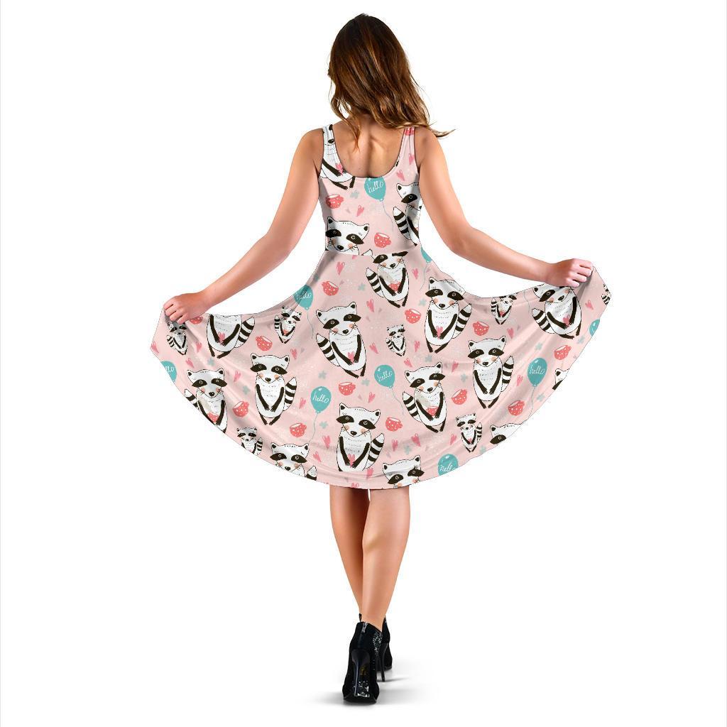 Raccoon Pattern Print Dress-grizzshop
