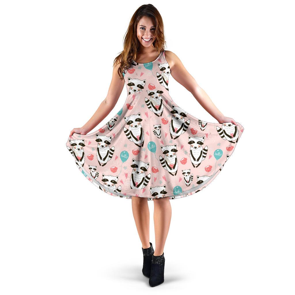 Raccoon Pattern Print Dress-grizzshop
