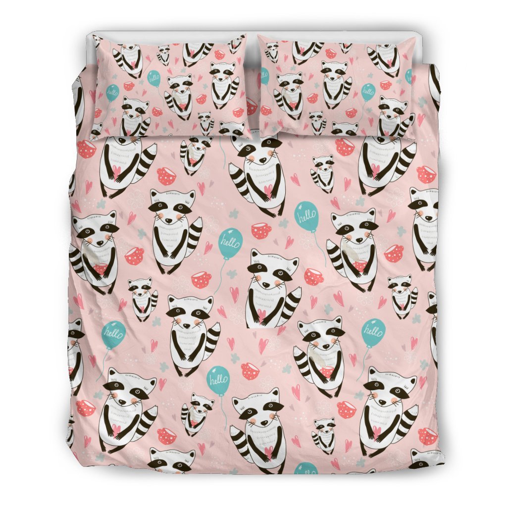 Raccoon Pattern Print Duvet Cover Bedding Set-grizzshop