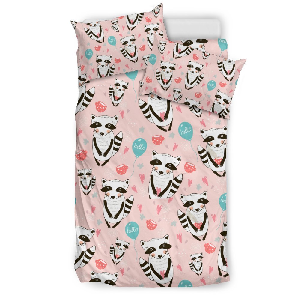 Raccoon Pattern Print Duvet Cover Bedding Set-grizzshop