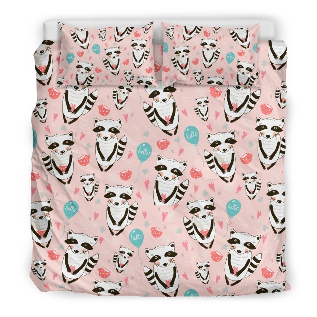 Raccoon Pattern Print Duvet Cover Bedding Set-grizzshop