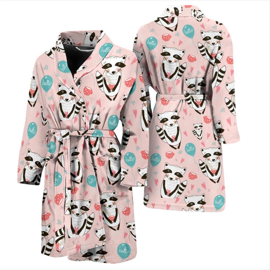 Raccoon Pattern Print Men Long Robe-grizzshop