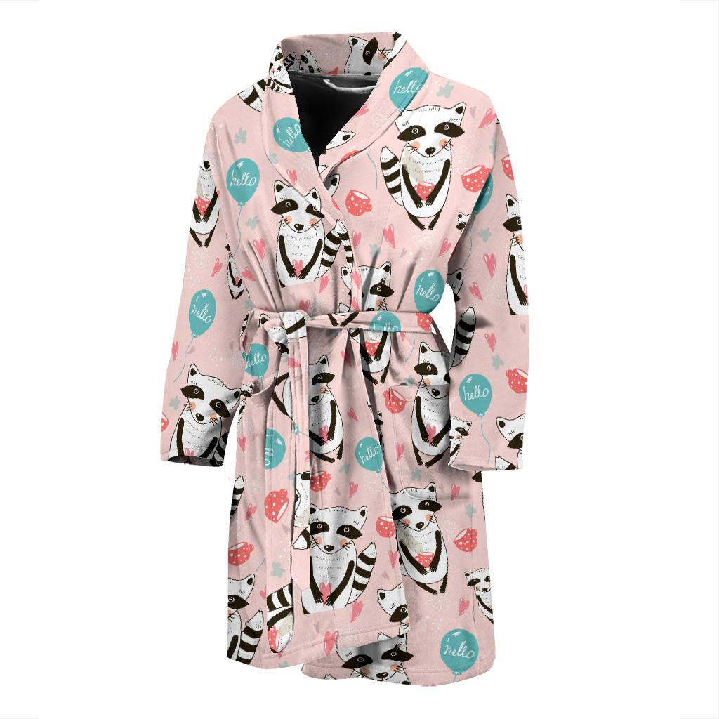 Raccoon Pattern Print Men Long Robe-grizzshop