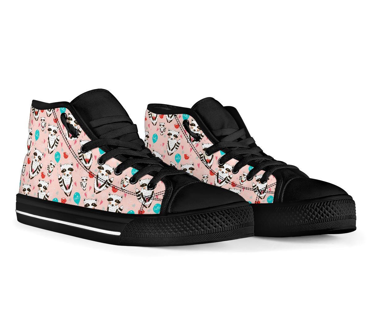 Raccoon Pattern Print Men Women's High Top Shoes-grizzshop