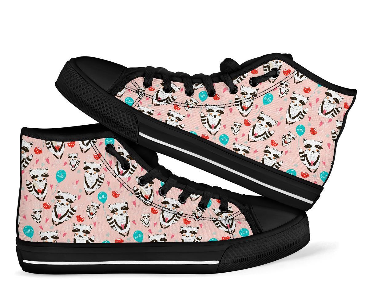 Raccoon Pattern Print Men Women's High Top Shoes-grizzshop