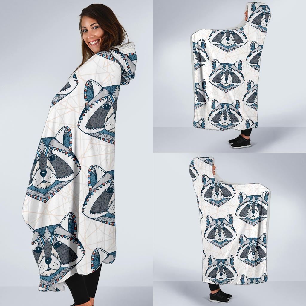 Raccoon Print Pattern Hooded Blanket-grizzshop