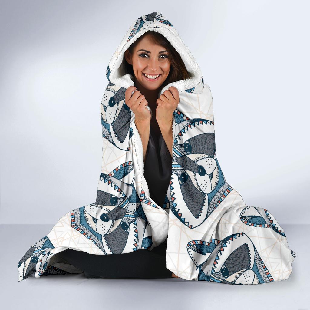 Raccoon Print Pattern Hooded Blanket-grizzshop