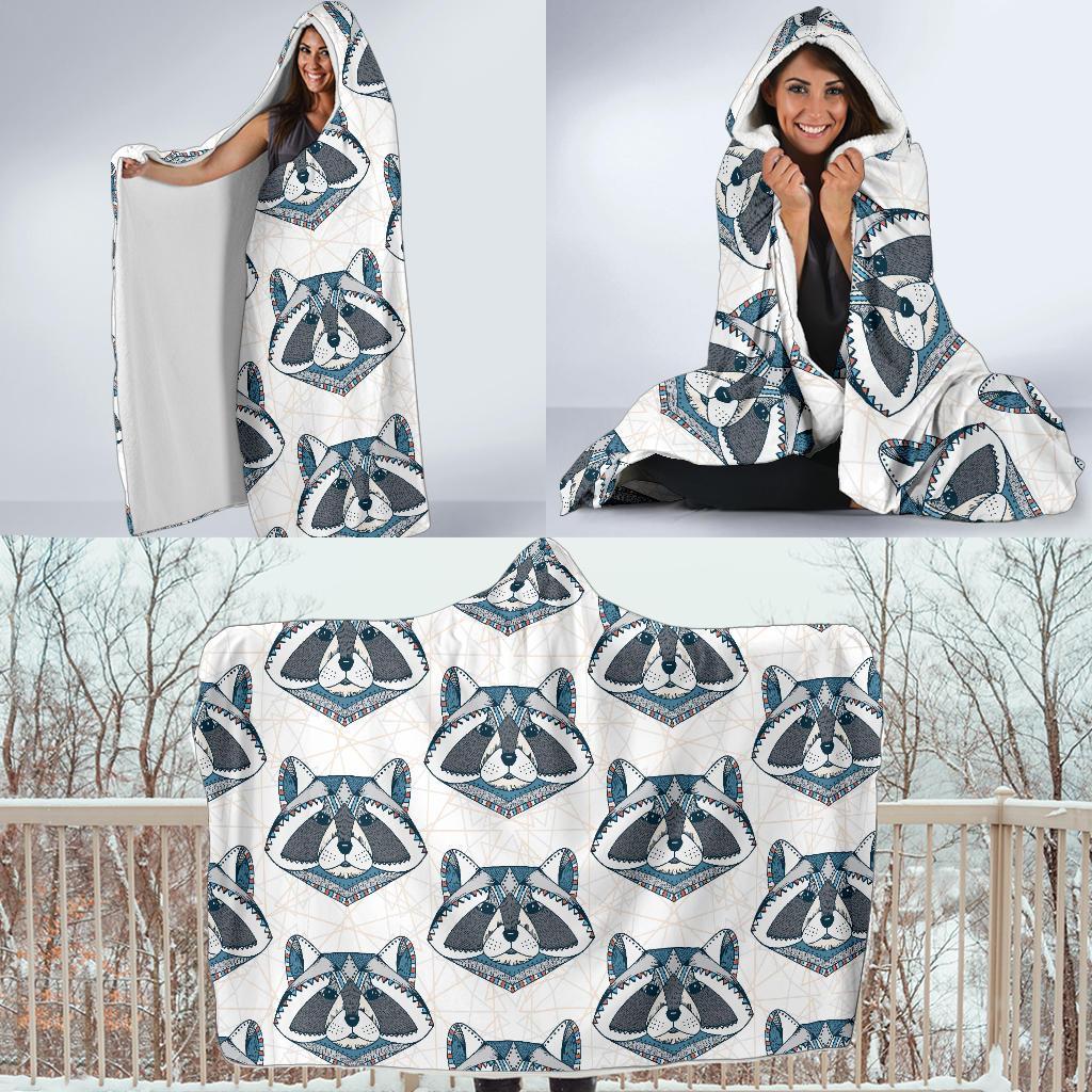 Raccoon Print Pattern Hooded Blanket-grizzshop