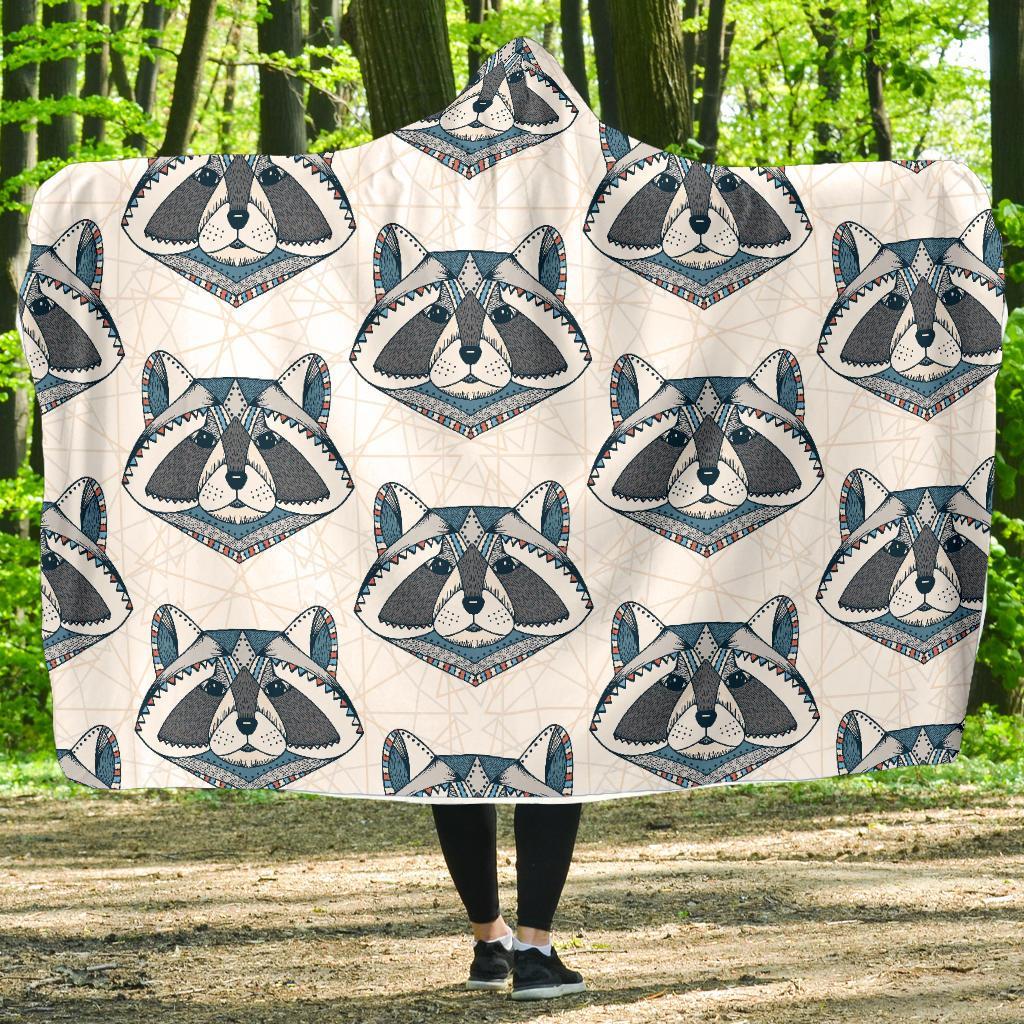 Raccoon Print Pattern Hooded Blanket-grizzshop