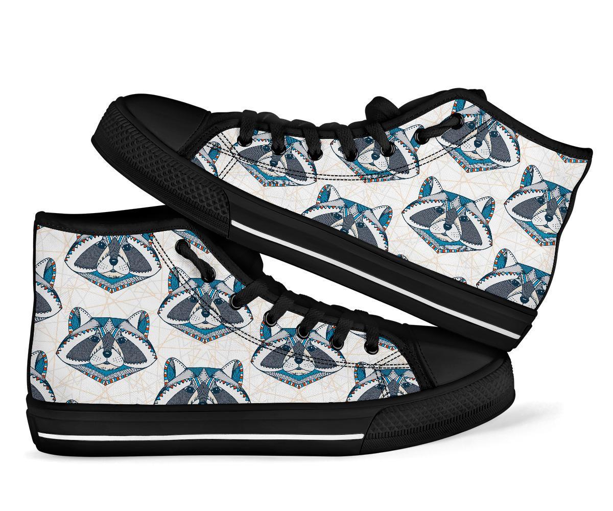 Raccoon Print Pattern Men Women's High Top Shoes-grizzshop