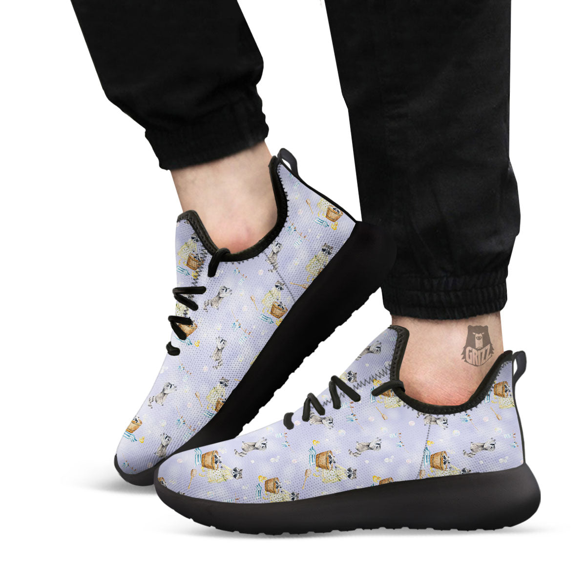 Raccoon Watercolor Print Pattern Black Athletic Shoes-grizzshop
