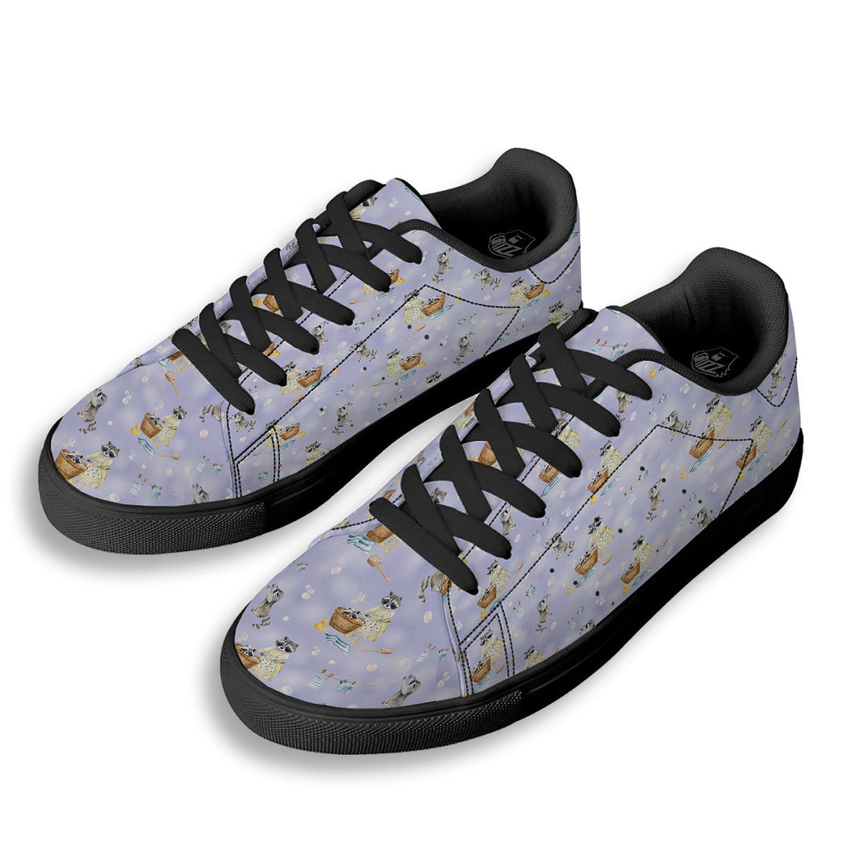 Raccoon Watercolor Print Pattern Black Low Top Sneakers-grizzshop