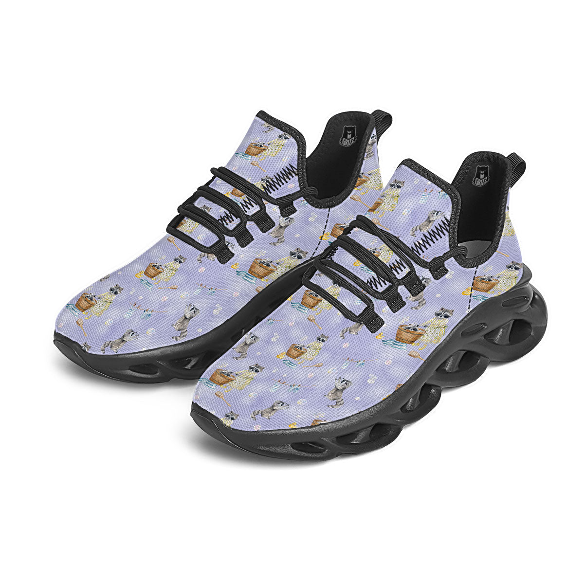 Raccoon Watercolor Print Pattern Black Running Shoes-grizzshop