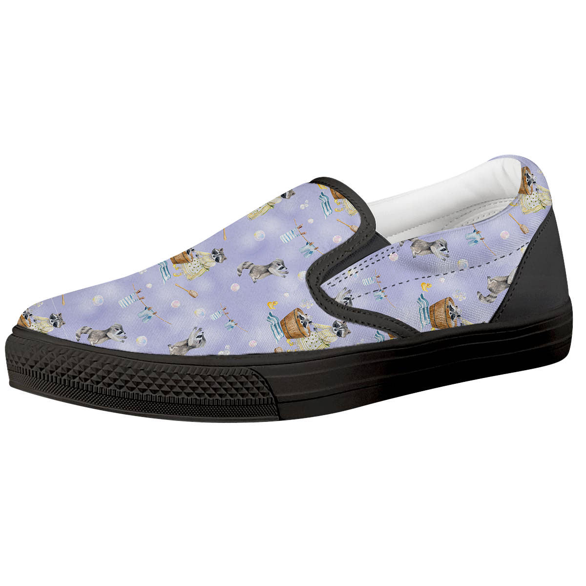 Raccoon Watercolor Print Pattern Black Slip On Shoes-grizzshop