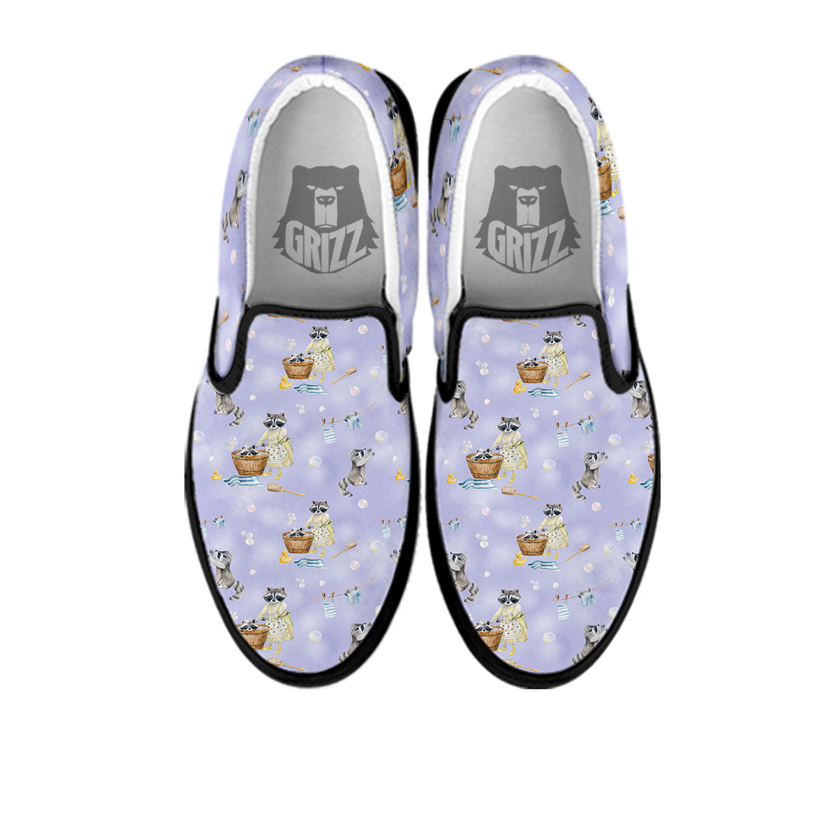 Raccoon Watercolor Print Pattern Black Slip On Shoes-grizzshop