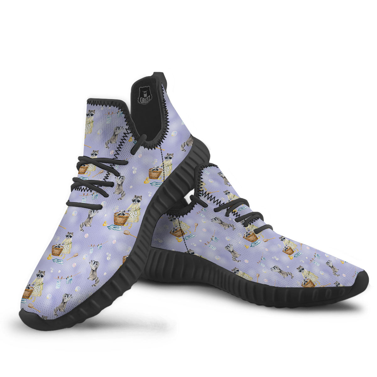Raccoon Watercolor Print Pattern Black Walking Shoes-grizzshop