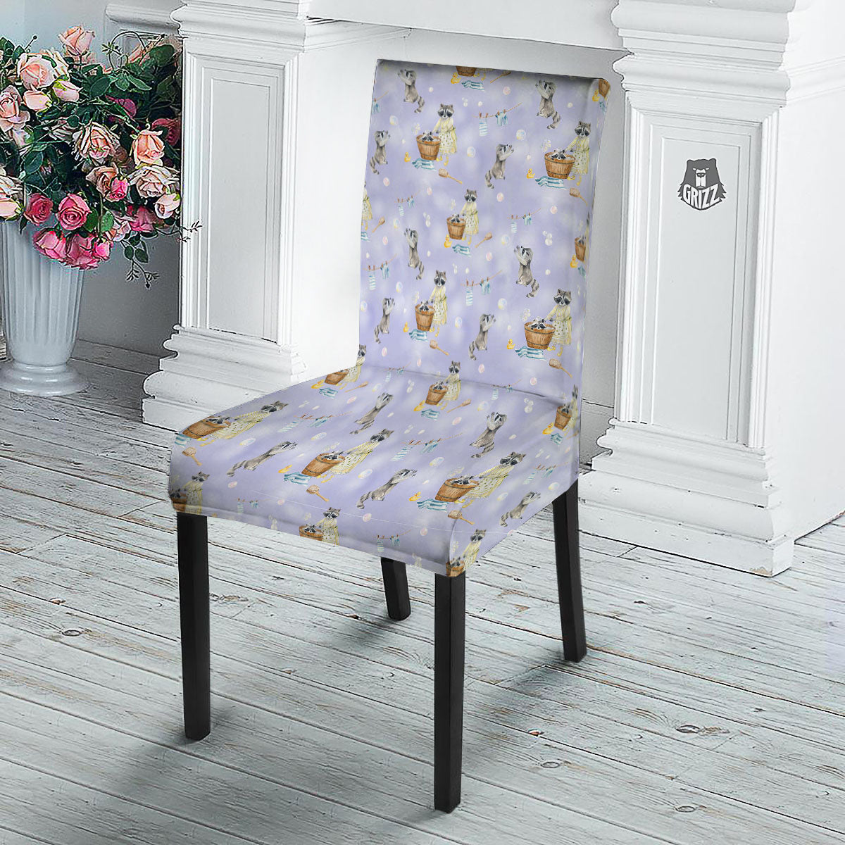 Raccoon Watercolor Print Pattern Dining Chair Slipcover-grizzshop