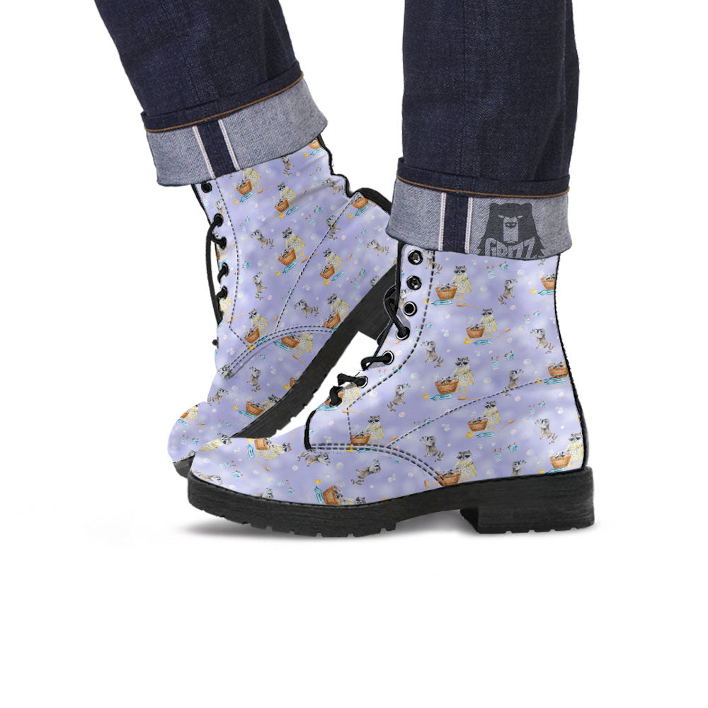 Raccoon Watercolor Print Pattern Leather Boots-grizzshop